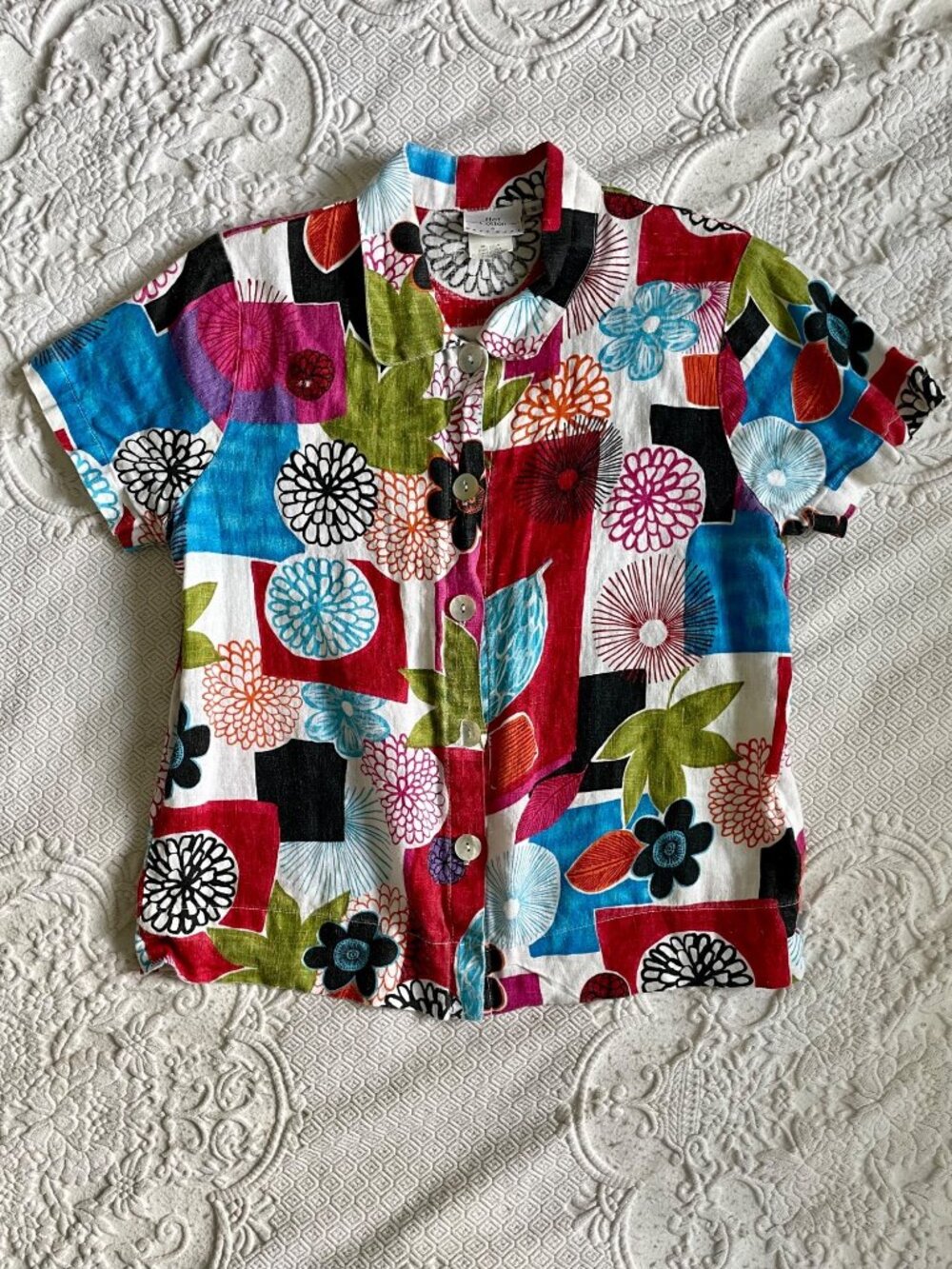 Vintage Hot Cotton Marc Ware 100% Linen Abstract Button-Down Beach Shirt Small - Picture 10 of 13